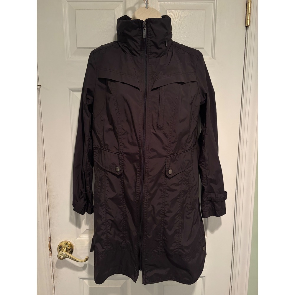 Cole Haan Womens Black Hooded Trench Coat Jacket 35MD4030 Size S